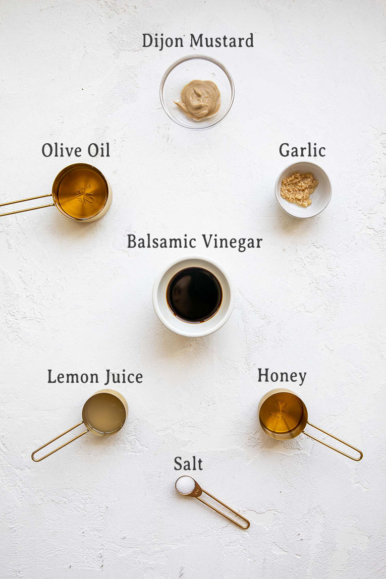 Ingredients for lemon balsamic vinaigrette (dressing).