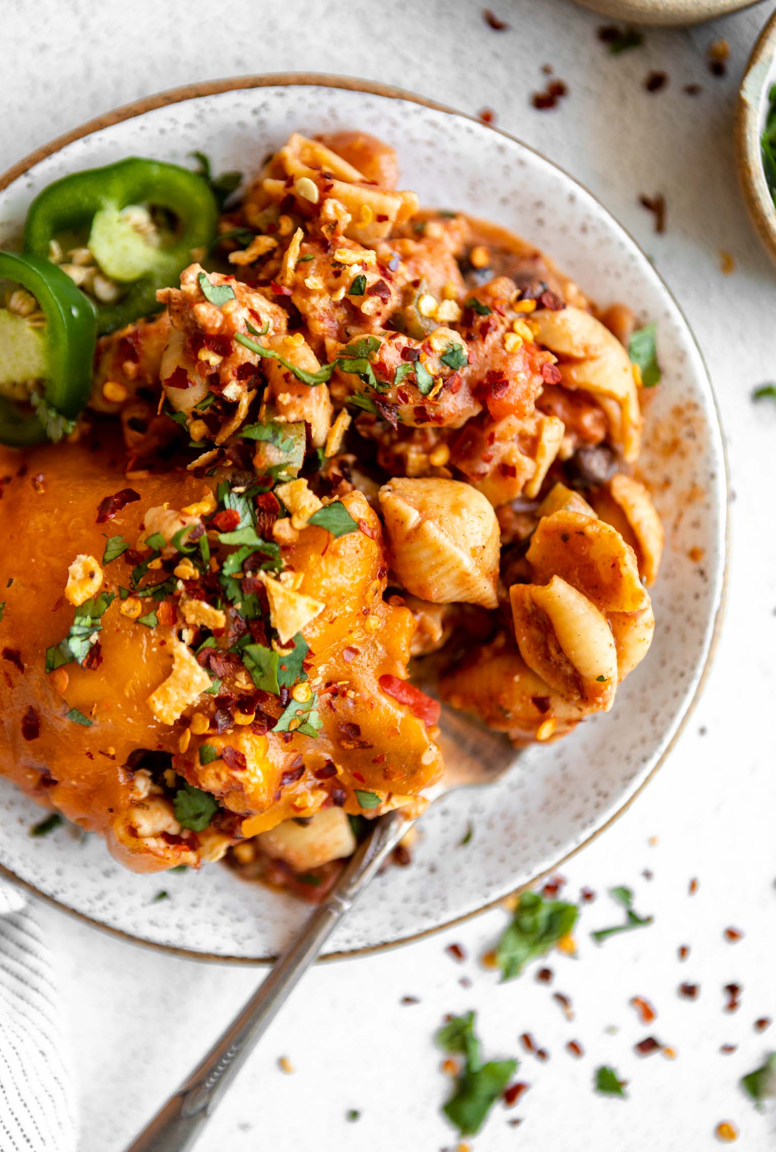 Plated Taco Pasta Casserole recipe.