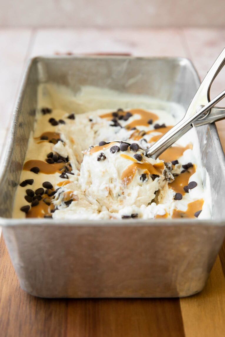 Frozen protein ice cream in a tin.