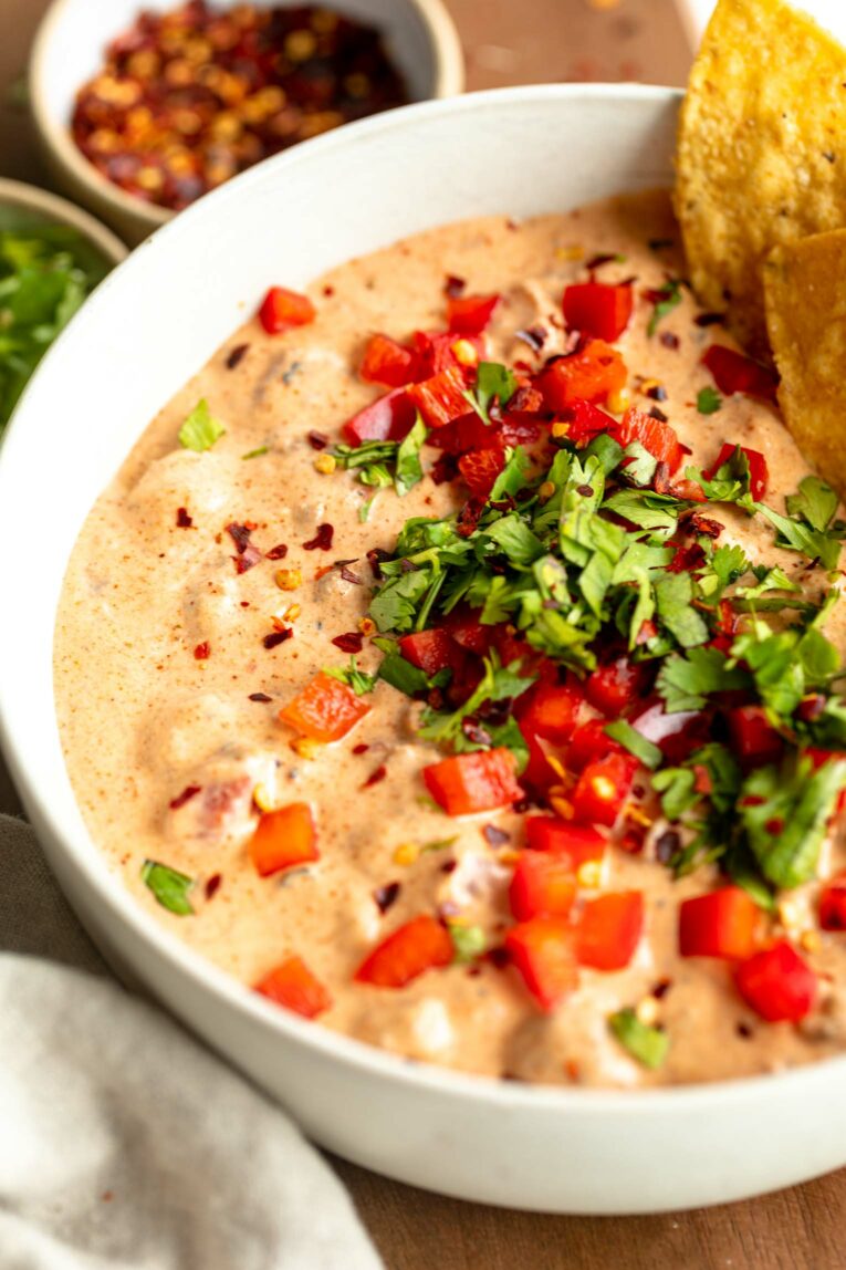 Angled photo of Healthier Rotel Dip recipe.