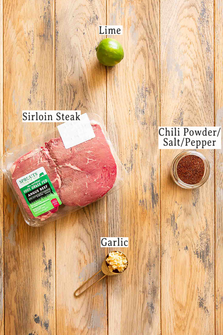 Ingredients for steak tacos with chili lime.