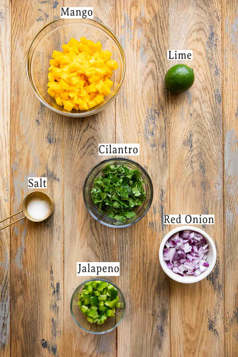 Ingredients for mango salsa recipe.