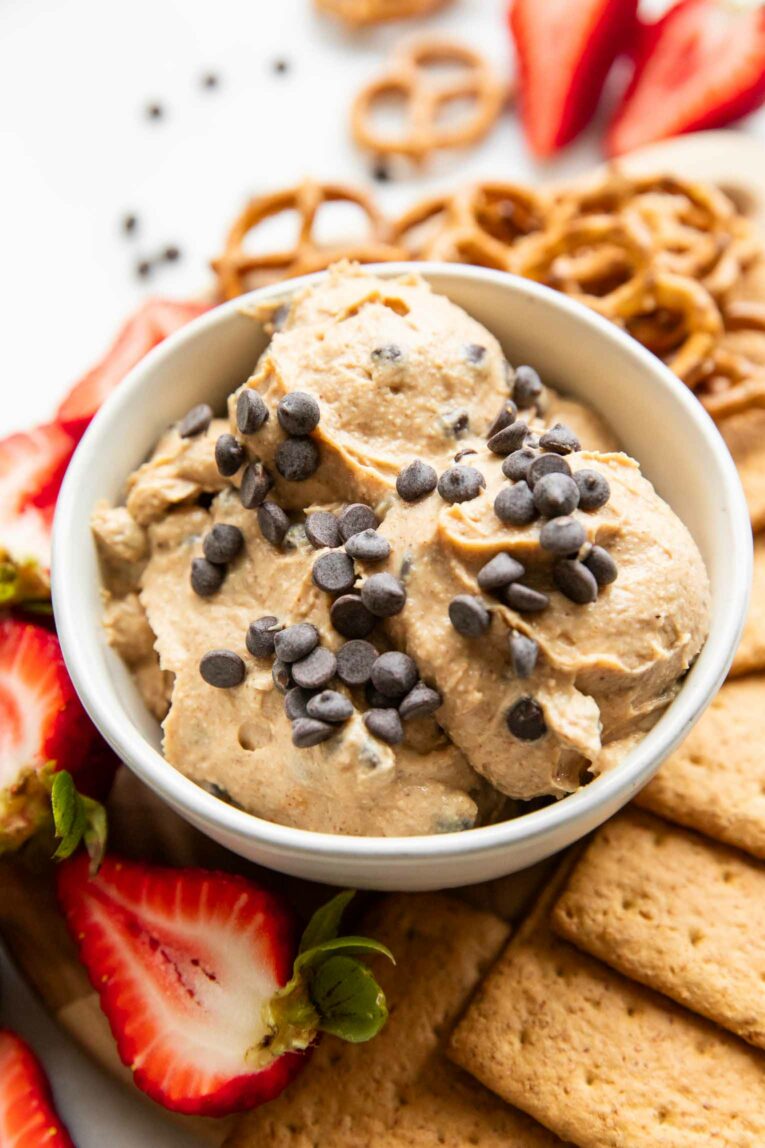 Angled photo of Cookie Dough Dip recipe.