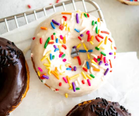 Top shot of Protein Donuts with sprinkles.