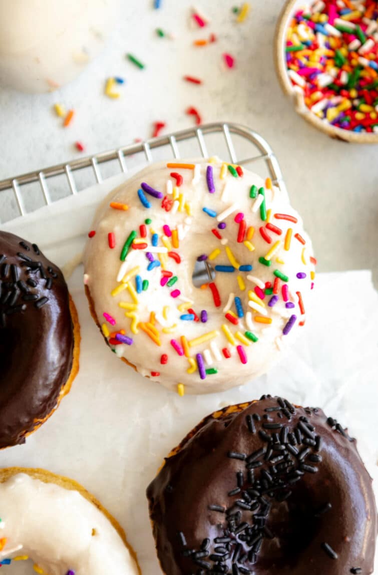 Top shot of Protein Donuts with sprinkles.
