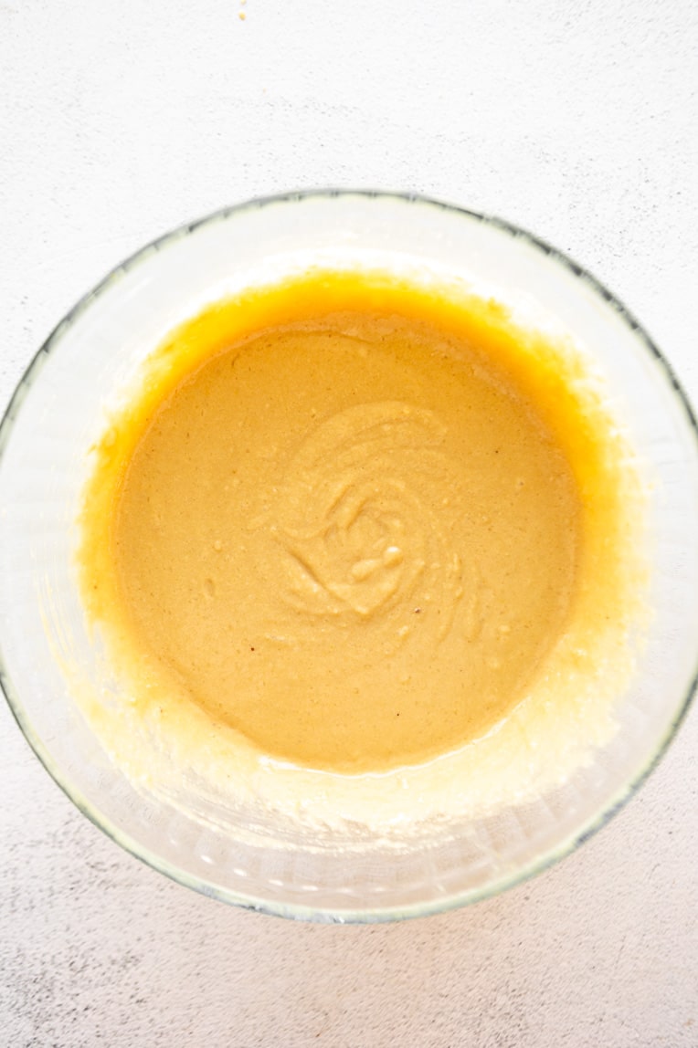 Protein Donut dough or batter in a mixing bowl.