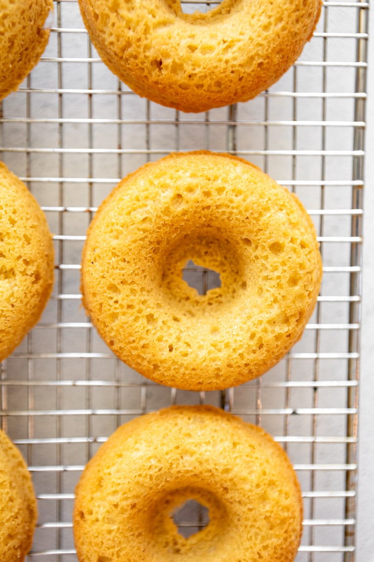 Top shot of Protein Donuts freshly baked and cooling.