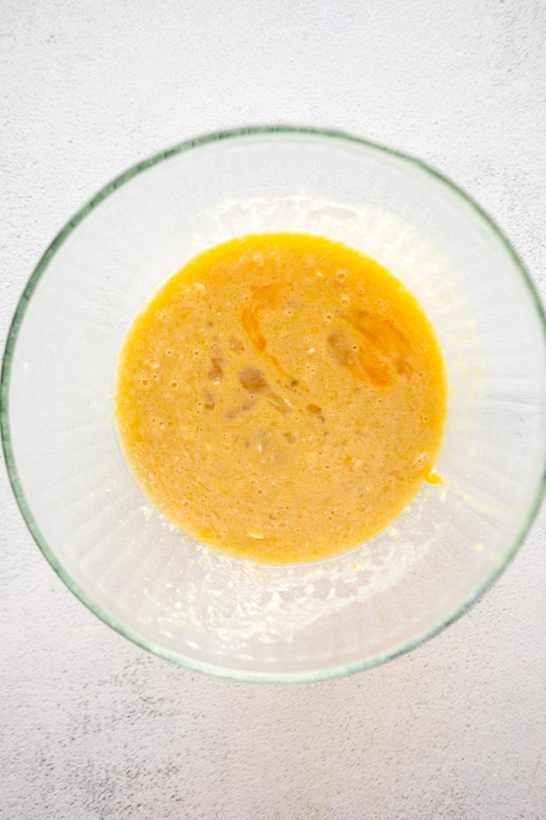 Liquid ingredients for Protein Donuts in a large bowl.