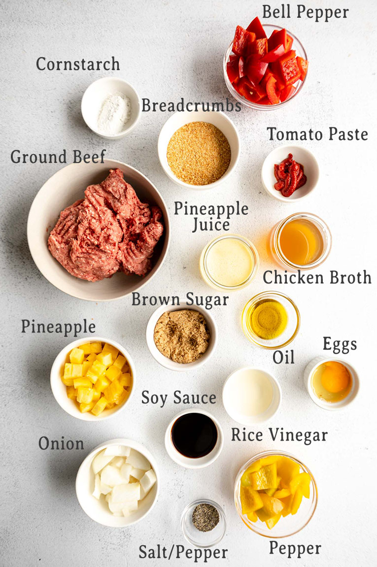 Ingredients for sweet & sour meatballs recipe.