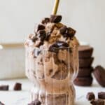 Brownie batter Ice Cream with chocolate brownie bites.