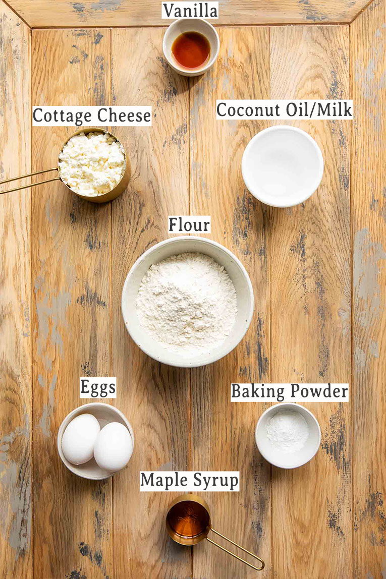 Ingredients for Cottage Cheese Pancakes recipe.