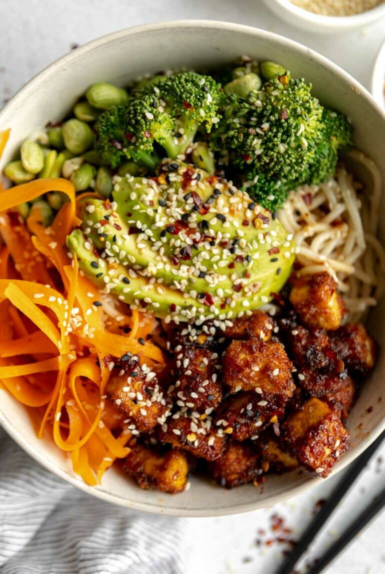 Fried Tofu Bowls top shot photo.