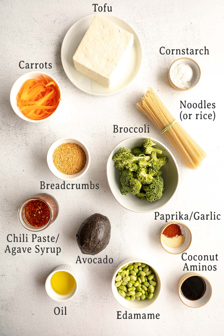 Ingredients for fried tofu recipe.