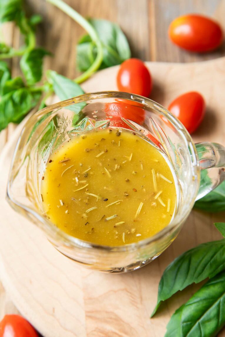Italian Dressing Recipe whisked together in a glass.