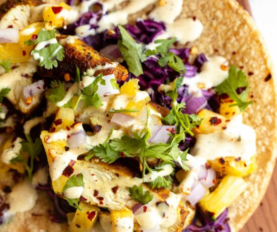Top shot of Jerk Chicken Taco recipe.