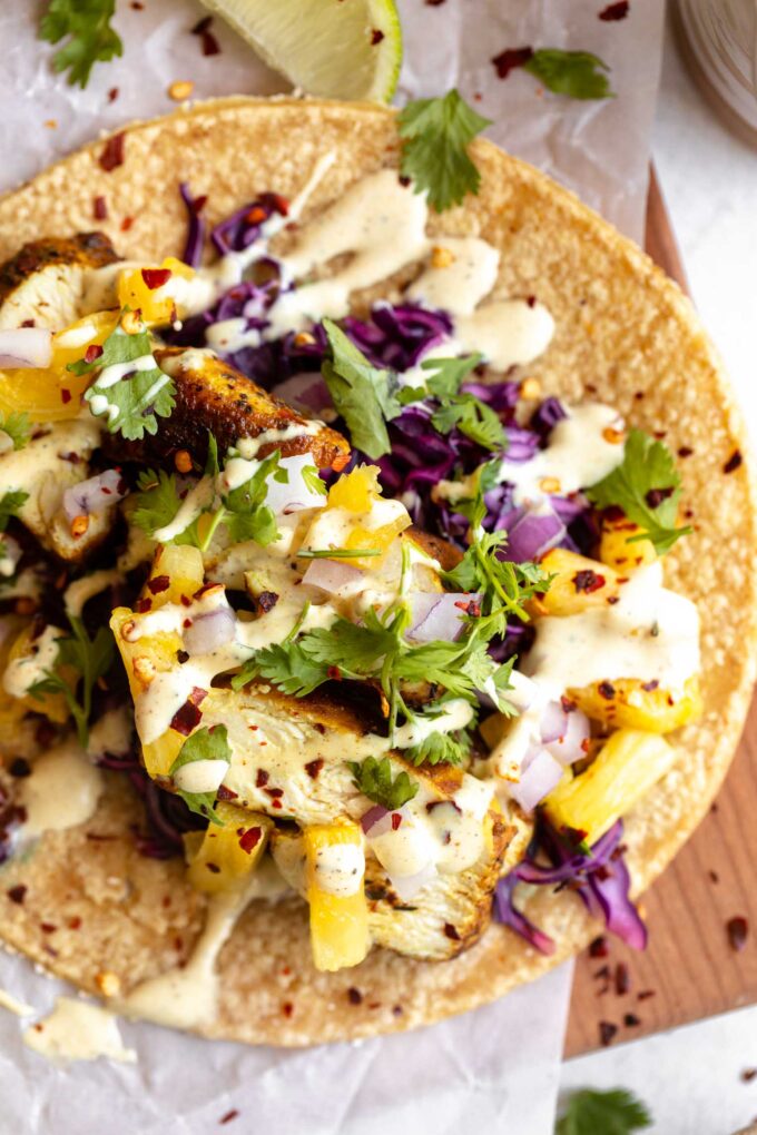 Top shot of Jerk Chicken Taco recipe.