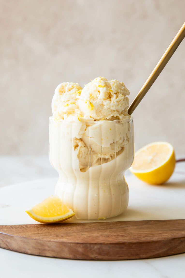 Across photo of Lemon Ice Cream in a parfait glass.