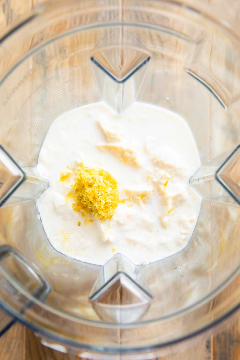 Ingredients for Lemon Ice Cream recipe in a blender.
