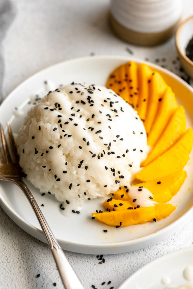 Mango Sticky Rice recipe on a plate.