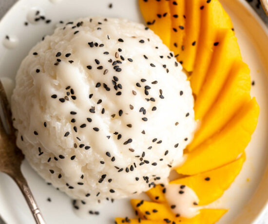 Thai Mango Sticky Rice on a plate.