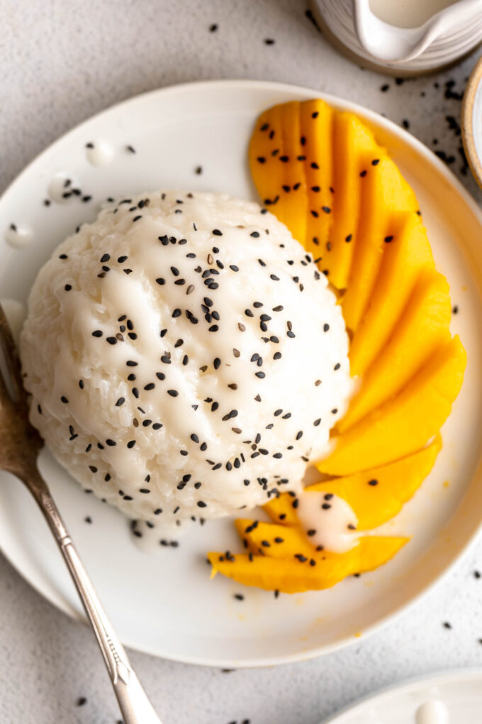 Thai Mango Sticky Rice on a plate.