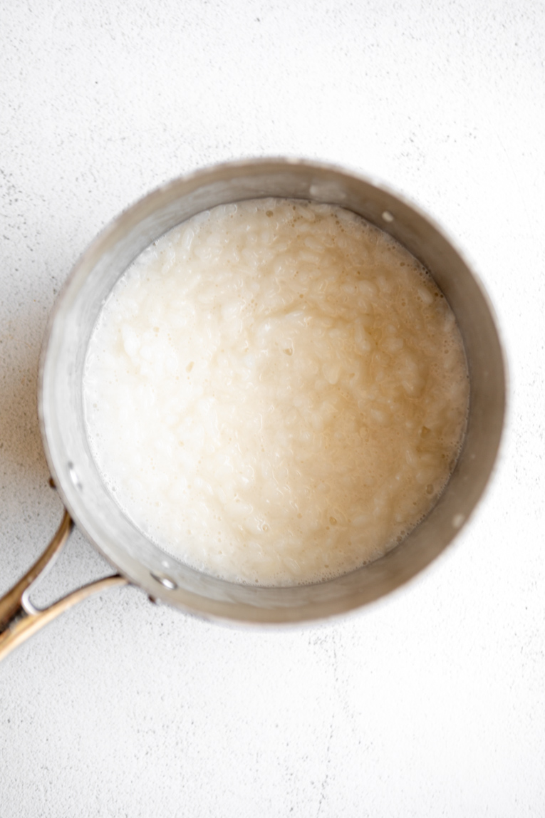 Mango Sticky Rice ingredients in a pot.