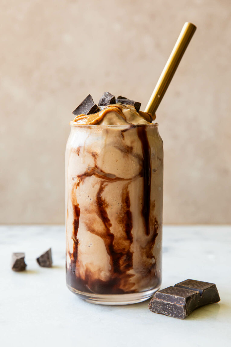 Protein milkshake with chocolate.