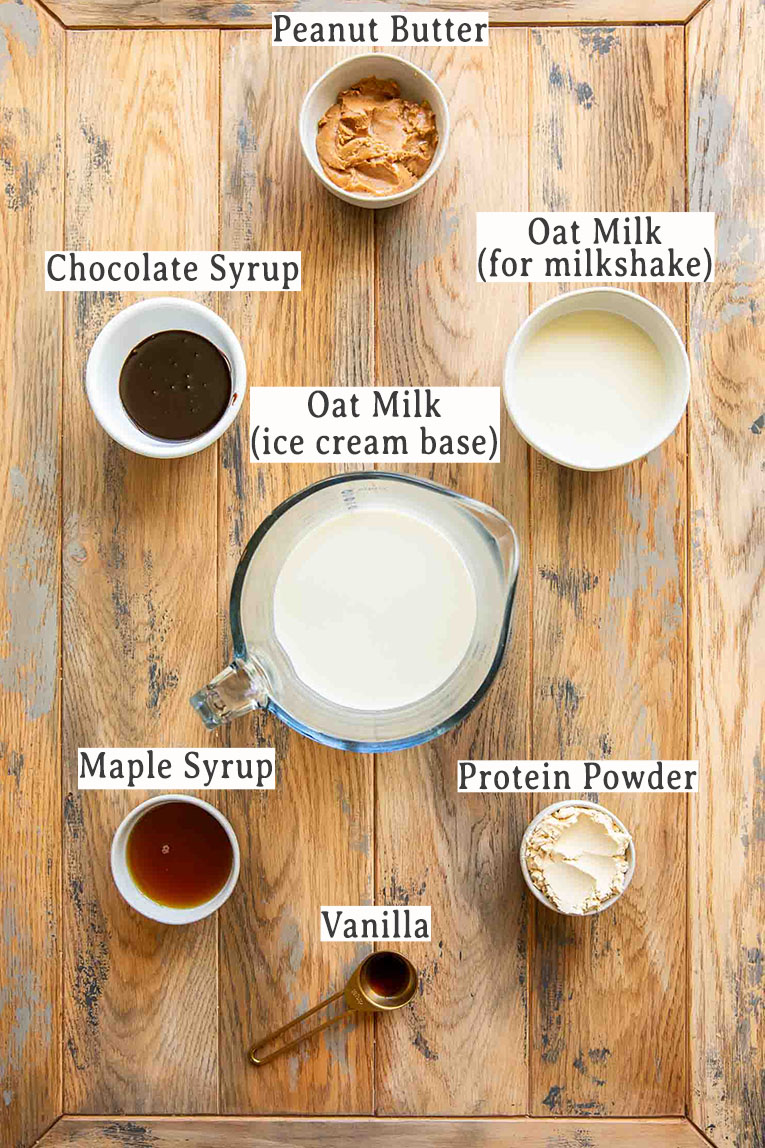 Ingredients for Ninja Creami Protein Milkshake recipe.