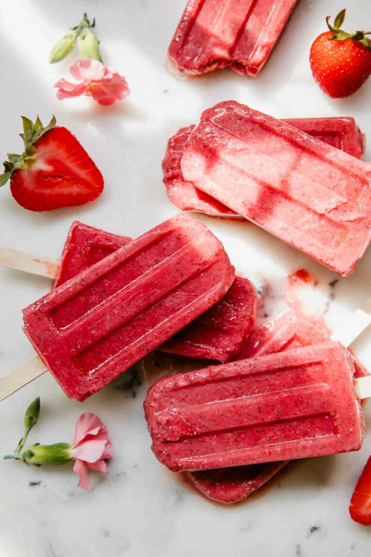Close up of Strawberry Chia Seed Popsicles recipe.