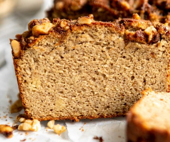 Close up loaf Almond Flour Banana Bread.