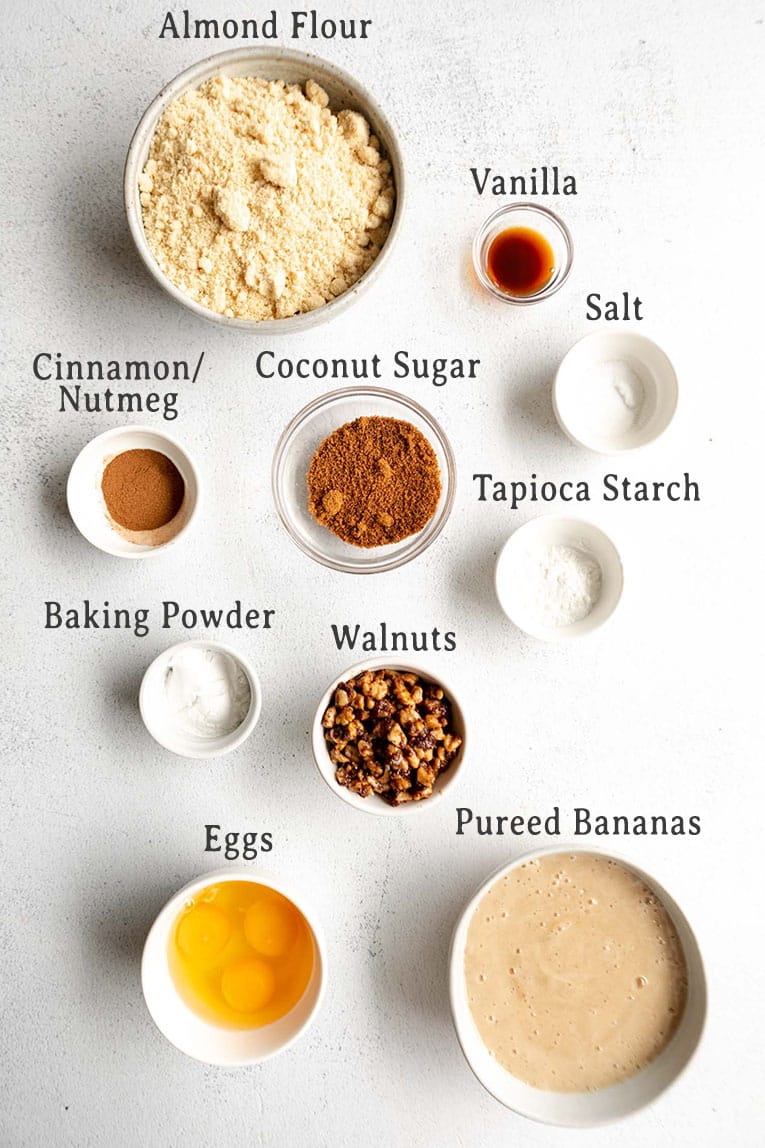 Ingredients for Almond Flour Banana Bread recipe.