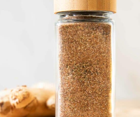 Close up Jerk Seasoning in a spice jar.