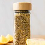 Lemon Pepper Seasoning in a glass jar.