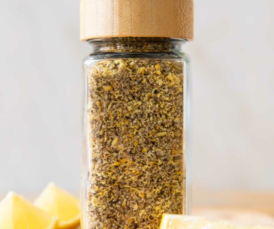 Lemon Pepper Seasoning in a glass jar.