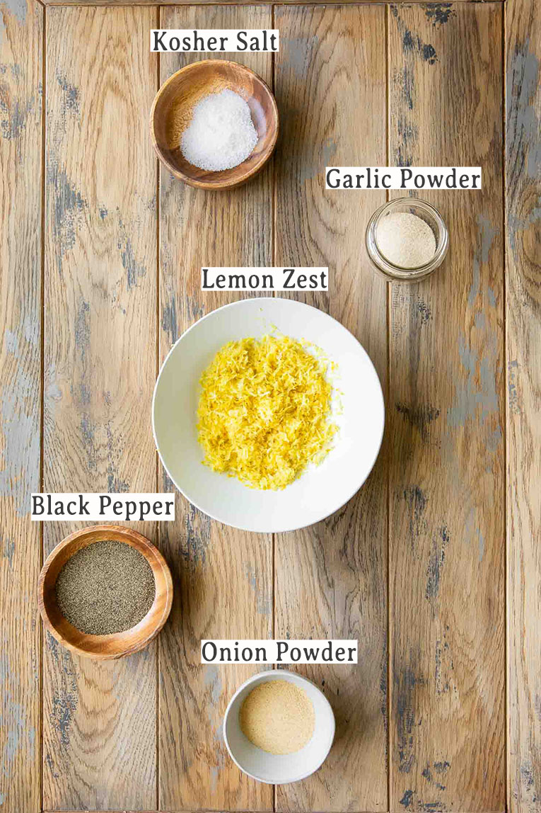 Ingredients for Lemon Pepper Seasoning homemade recipe.