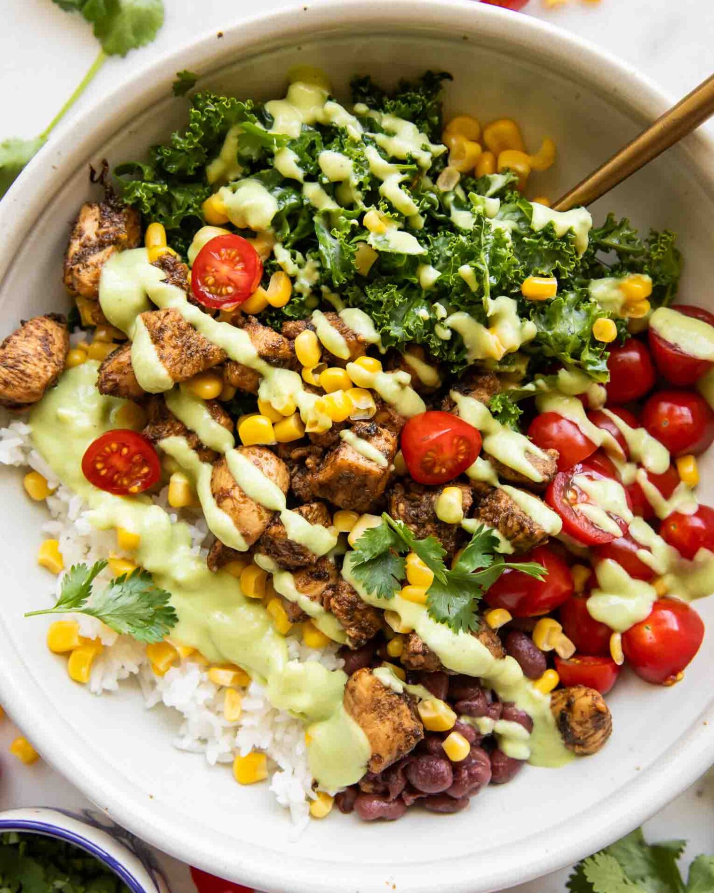 Top shot photo of Meal Prep Southwest Chicken Burrito Bowls recipe.