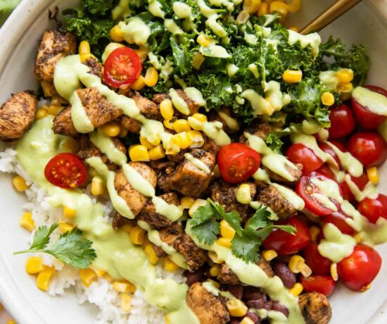 Top shot photo of Meal Prep Southwest Chicken Burrito Bowls recipe.