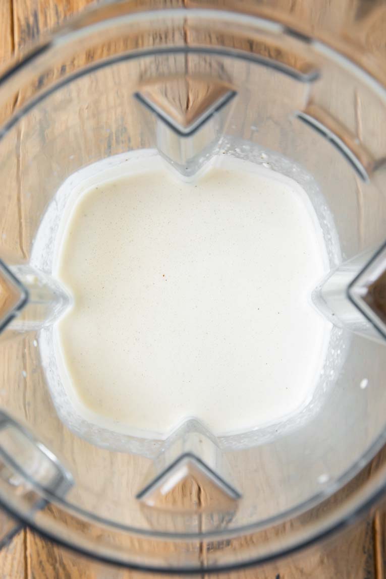Blended protein pasta sauce in a blender.