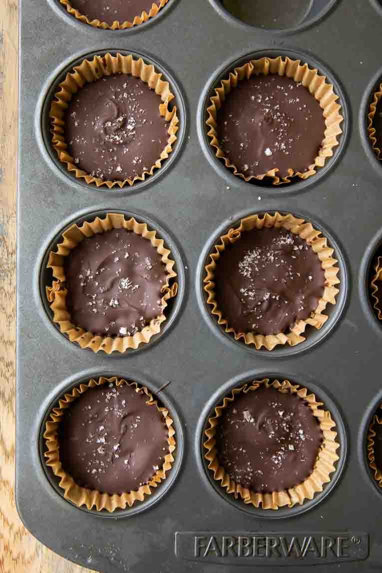 Protein Peanut Butter Cups in a muffin tin.