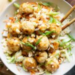 Top shot of Sweet Chili Chicken Meatball Bowls recipe.