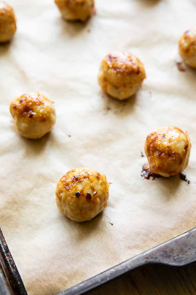 Baked sweet chili meatballs.