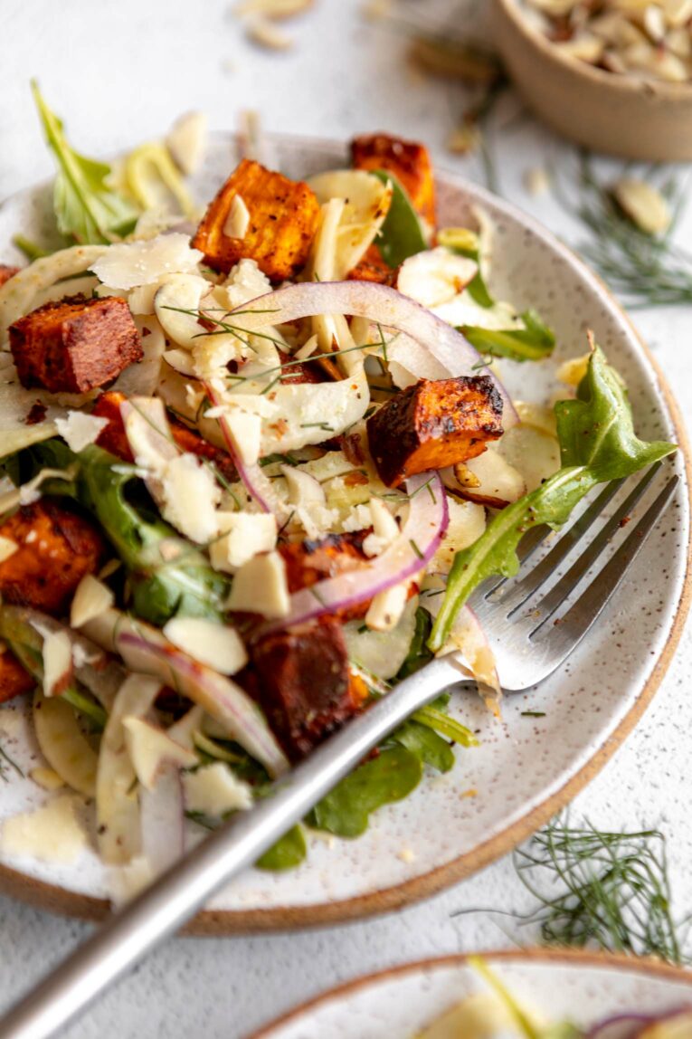Angled photo of Sweet Potato Fennel Salad.