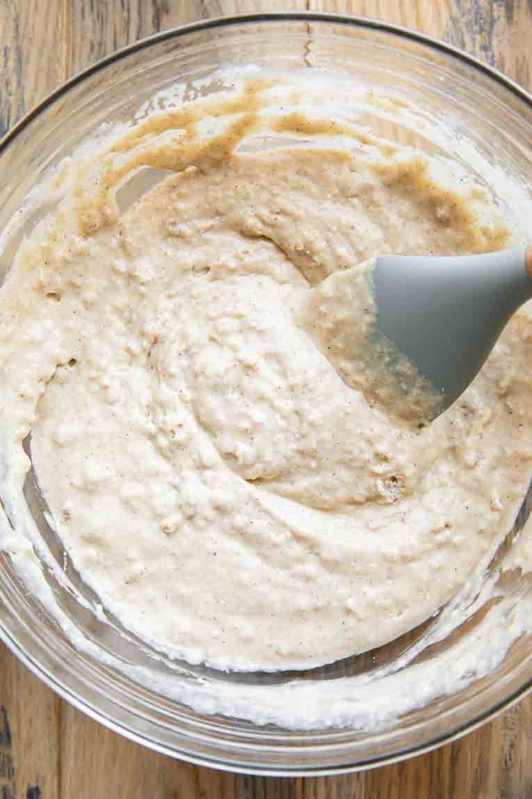 Apple pancake batter in a bowl.