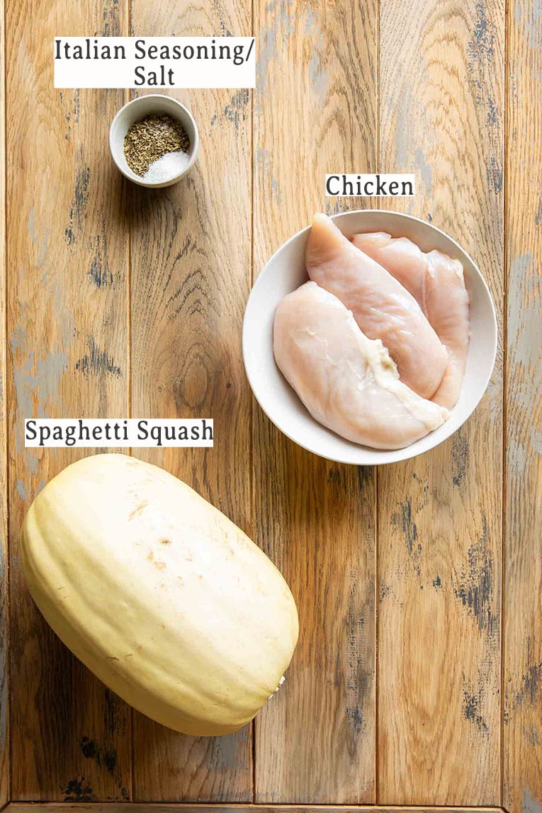 Ingredients for Cheesy Chicken Spaghetti Squash Casserole base recipe.