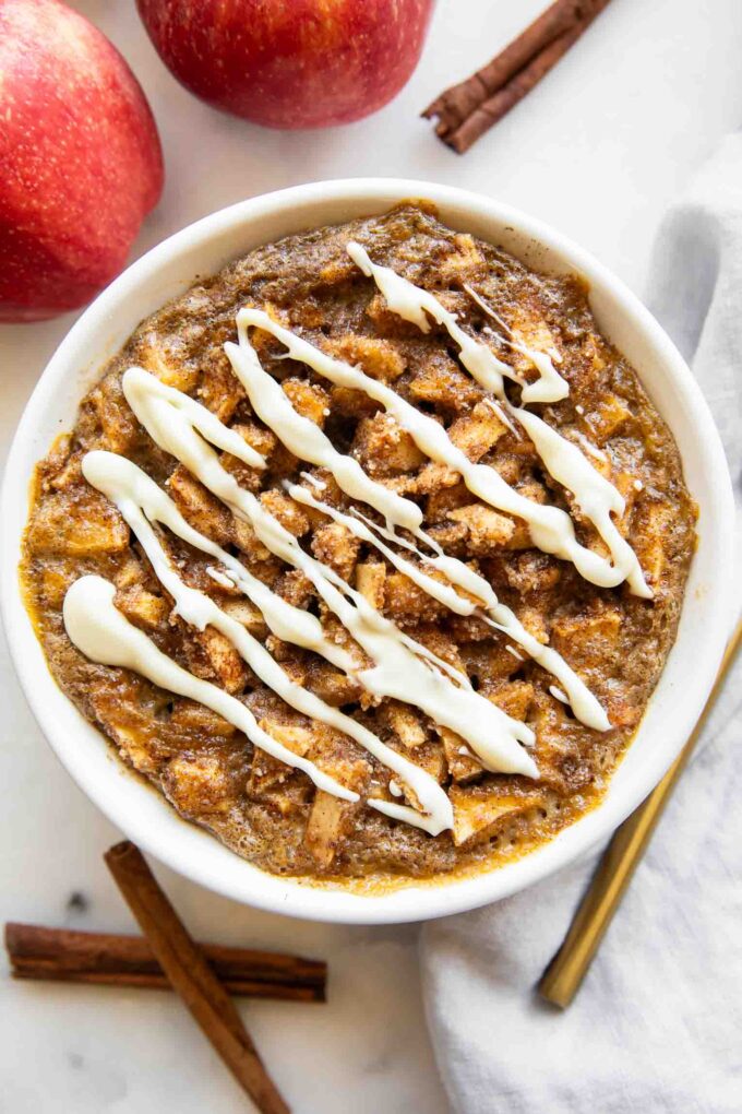 Apple baked oats recipe in a ramekin.