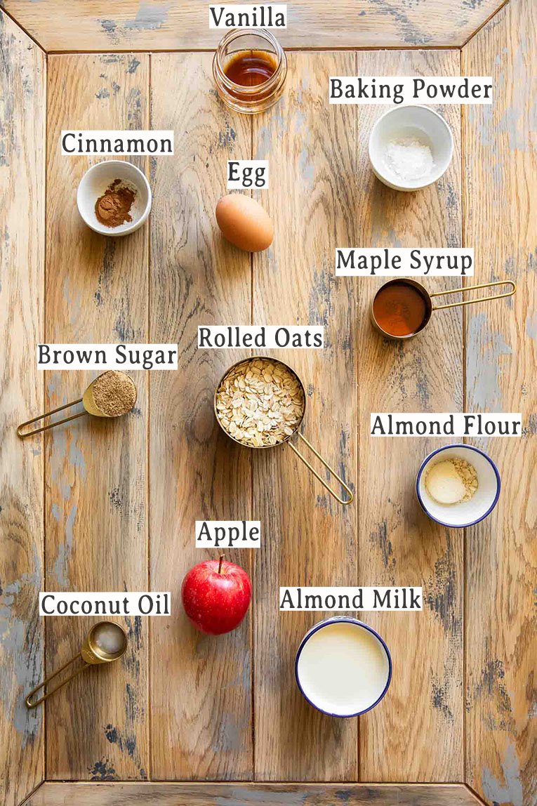 Ingredients for apple baked oatmeal recipe.