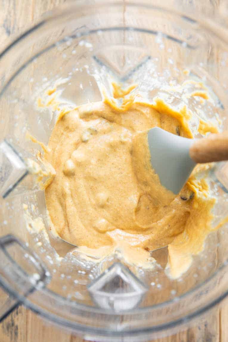 Cottage cheese muffin batter in a blender.