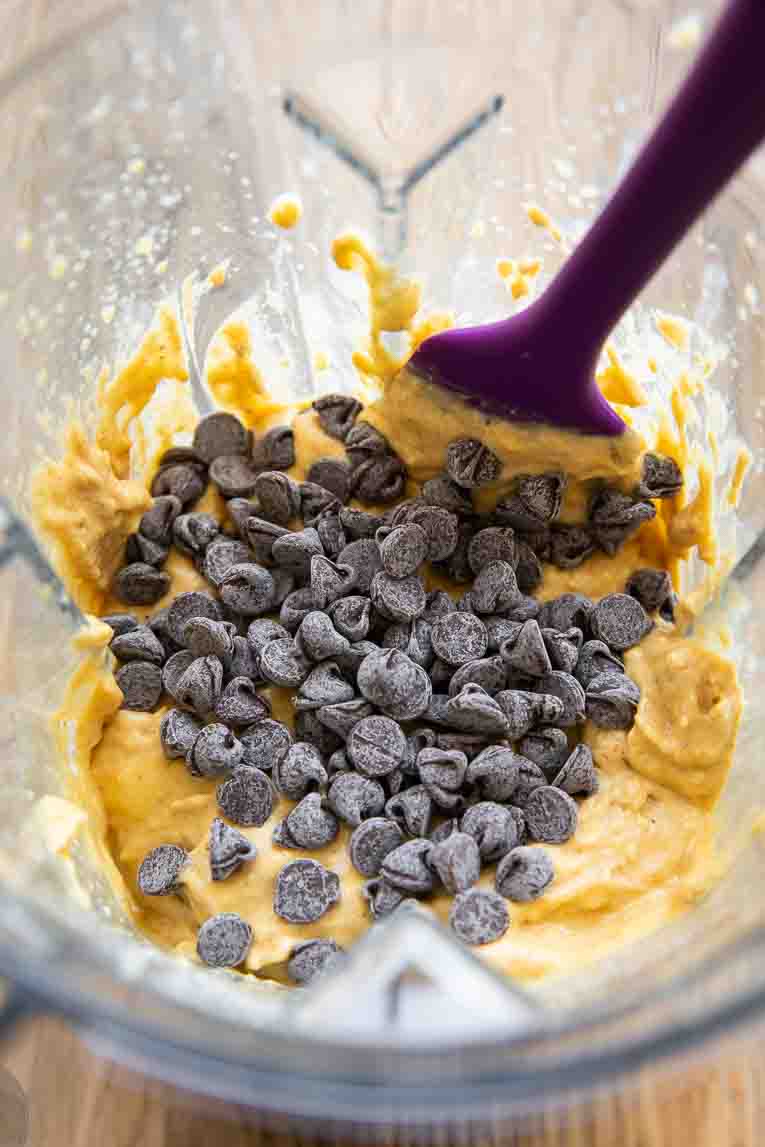 Chocolate chips in cottage cheese muffins batter.