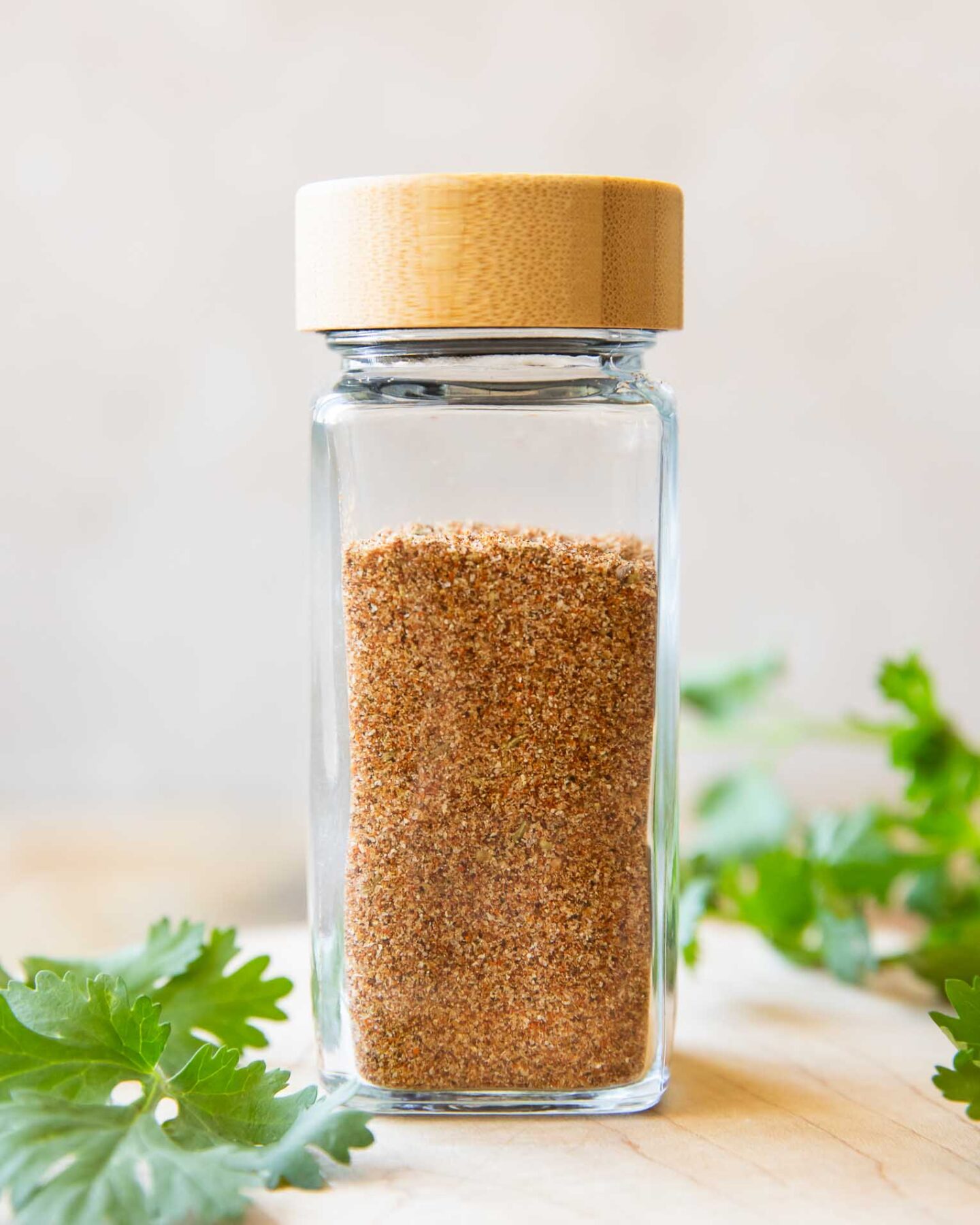 Homemade Fajita Seasoning Recipe in a spice jar.