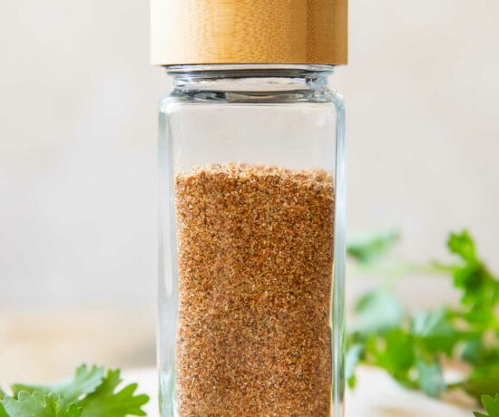 Homemade Fajita Seasoning Recipe in a spice jar.